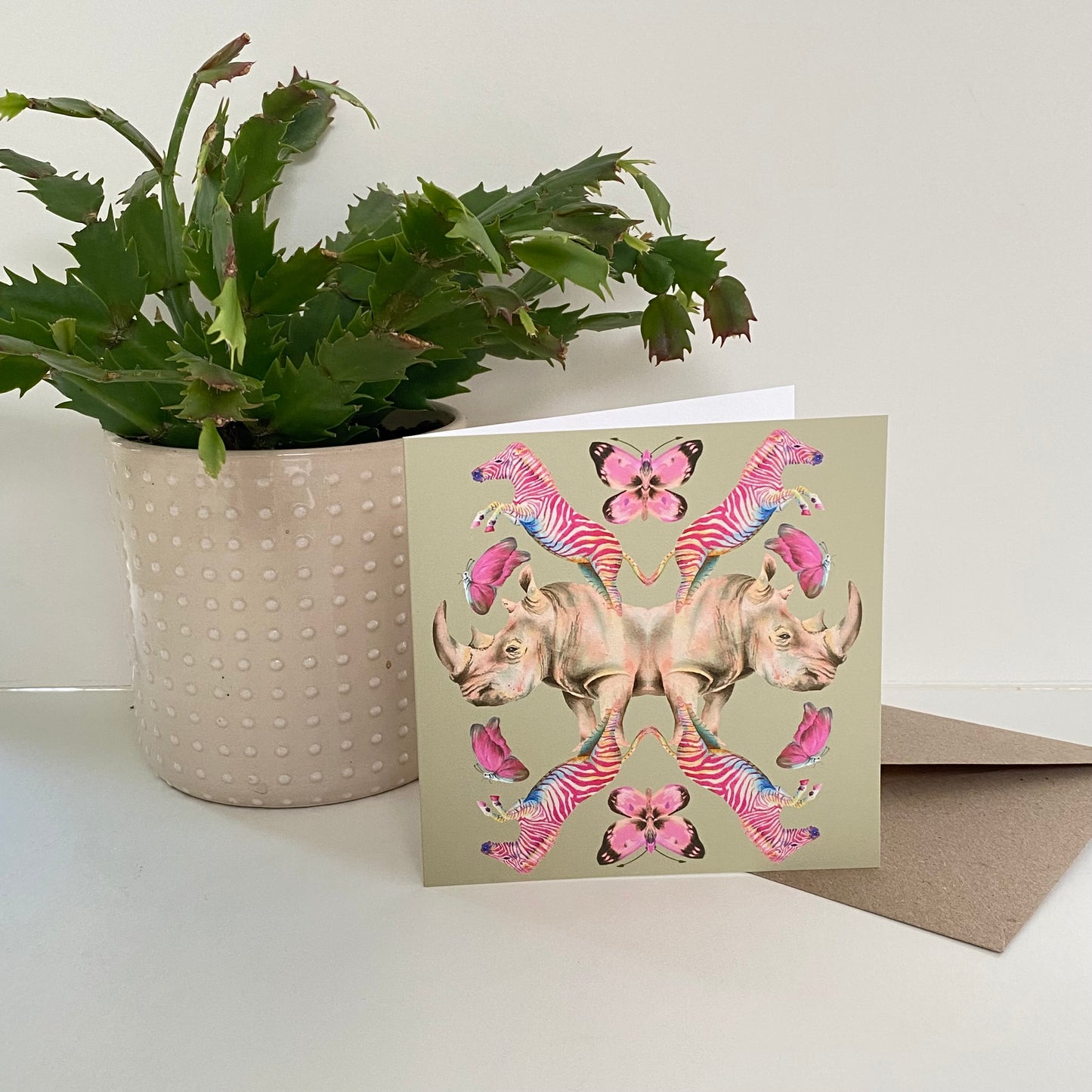 Khaki Rhino Greetings Card