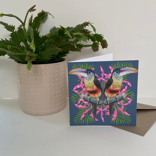 Toucans (Blue) Greetings Card