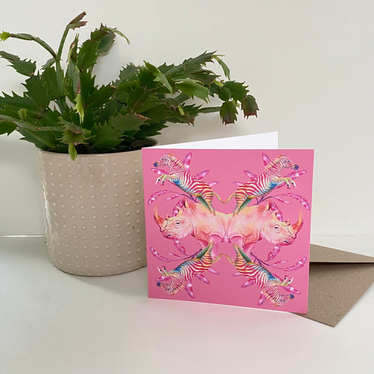 Pink Rhinos Greetings Card