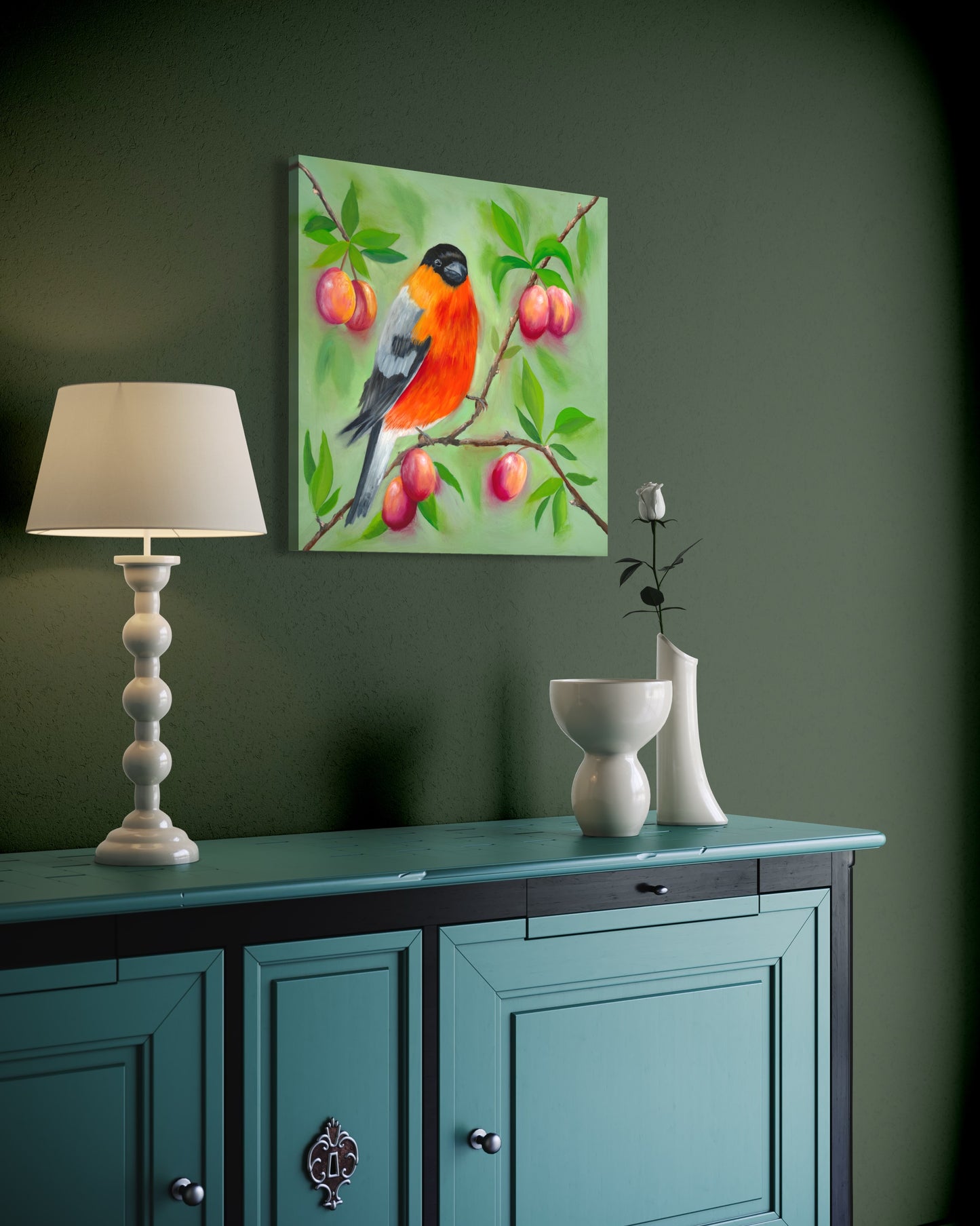 Bullfinch with Plums