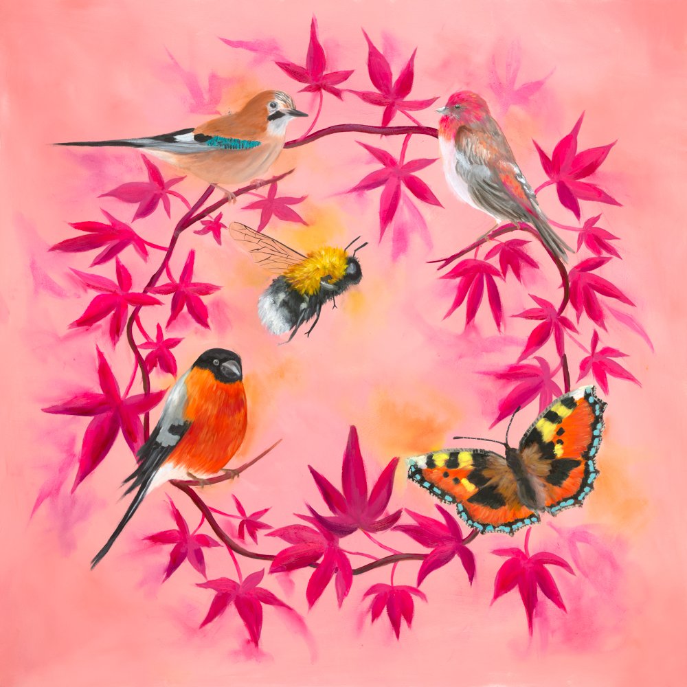 British Birds Wreath (Pink)